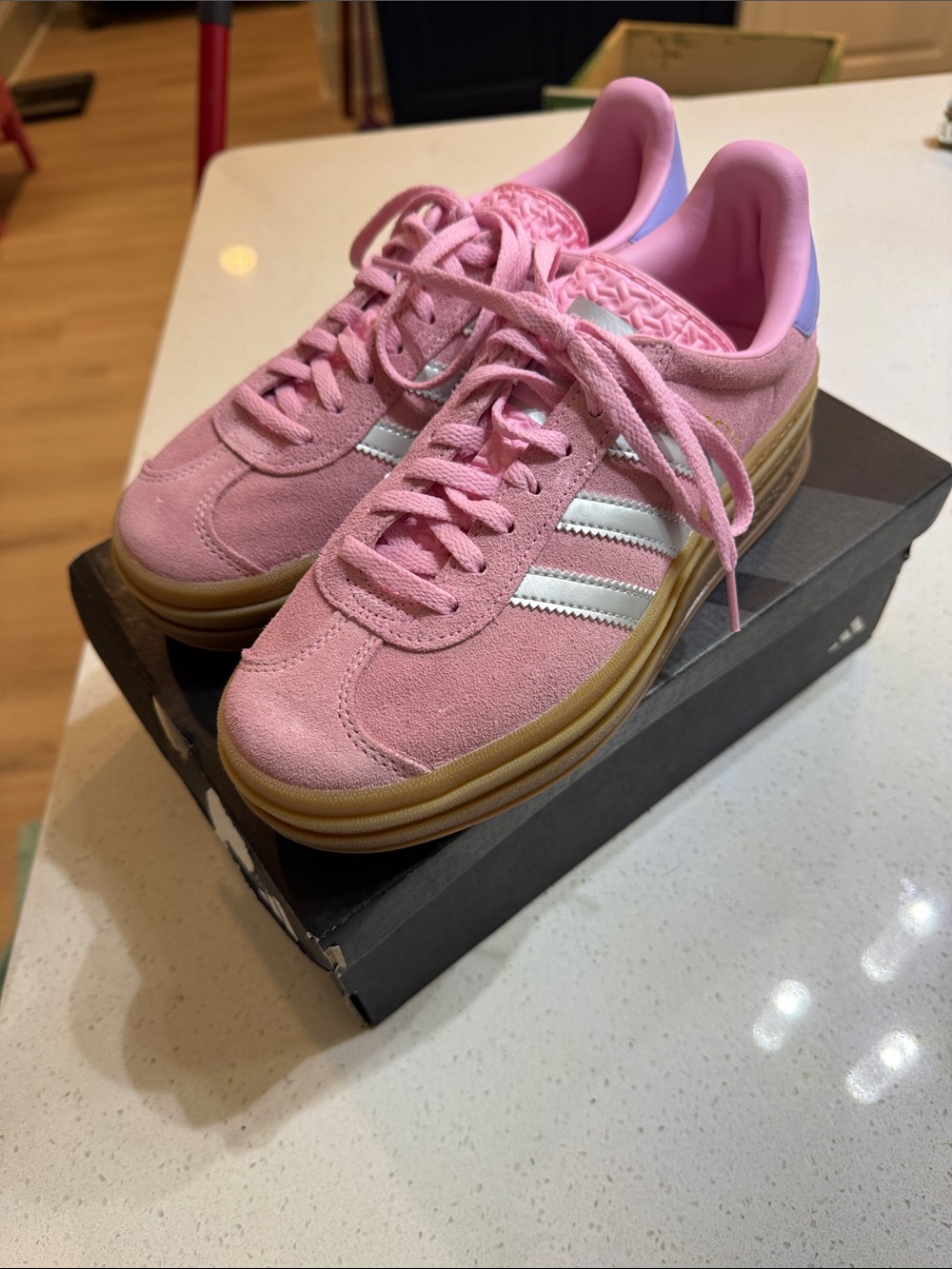 adidas Pink Suede Women's Sneakers with White Stripes and Gum Sole
